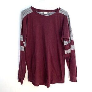 PINK VS VICTORIA'S SECRET Burgundy Maroon Gray Colorblock Varsity Long Sleeve XS